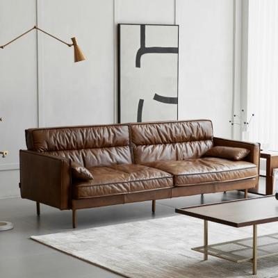 China Other Modern Popular Brown Modern Soft Classic Vintage Genuine Leather Sofa Set For Living Room Hotel Villa Furniture for sale