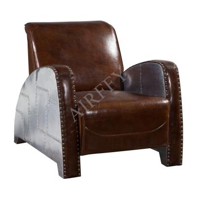 China Other aviation aluminum and vintage leather cover armchair for living room furniture office villa for sale