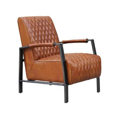 China Other Brandy Dark Brown Genuine Leather Seat Industrial Metal Frame and Retro Head Chair for sale