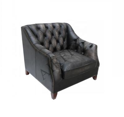 China Other Antique Classic Black Real Leather Living Room Accent Leisure Reclining Armchair For Living Room Furniture for sale