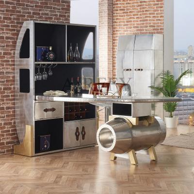 China Handmade aviation aluminum metal wing motor bar table wine cabinet combination for home club bar for sale