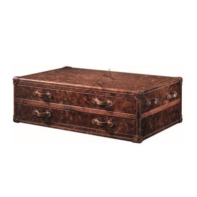 China Luxury vintage leather drawer coffee table for living room or hotel for sale