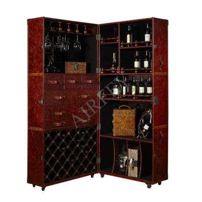 China Mobile Sophisticated Romantic Elegant Vintage Leather Wine Cabinet For Villa Home Clubhouse Hotel Bar Winery Dining Room for sale