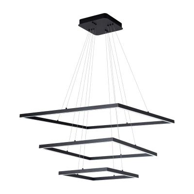 China Modern Black Aluminum Rectangle LED Hanging Modern Living Room Pendant Indoor Hotel Lighting Fixtures Chandelier for sale