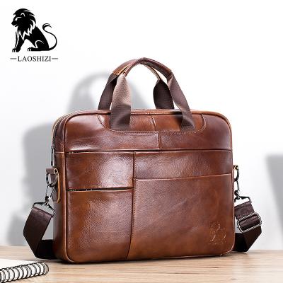 China LAOHSIZI high quality men's briefcase laptop bag shoulder bag men's leather handbag for sale