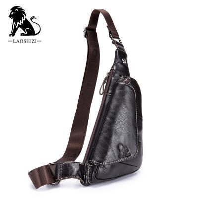 China LAOSHIZI Top Layer Cowhide Chest Bag Men Messenger Bag Men Triangle Bag Motion Detection New LAOSHIZI for sale