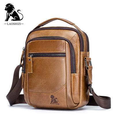 China LAOSHIZI High Quality Fashion Man Bag Zipper Men's Mini Personal Genuine Leather Cross Shoulder Bag Small Body Bag for sale