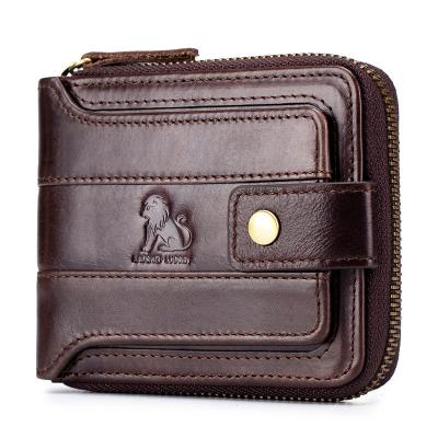 China LAOSHIZI RFID Men's Brand RFID Wallet Male Organizer Coin Purse Pockets Fashion Zipper Sling Wallet Slim Genuine Leather Card Holder for sale