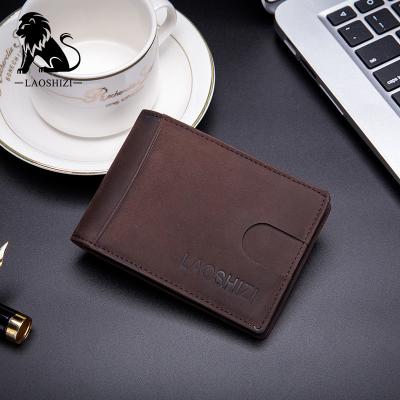 China Minimalist Leather Men's Wallets RFID LAOSHIZI Men's Money Clip Card Rfid Wallets Blocking Card Holder With Money Clip for sale