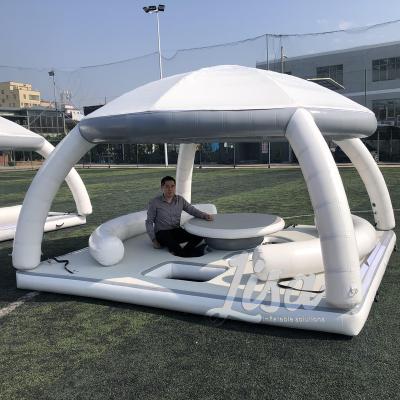 China PVC Factory Made Aqua party Inflatable Floating Island Platform Resort with Sea or Lake Pool aqua bana for sale