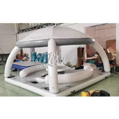 China PVC party bana inflatable jet ski dock best quality aqua floating resort pool float resort original design inflatable pool island for sale