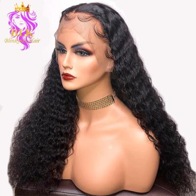 China Glueles Deep Wave Frontal Wig With Baby Hair 100% Medium Hair Deep Wave Length Human Hair Wig Shoulder Length Black Color Hair for sale