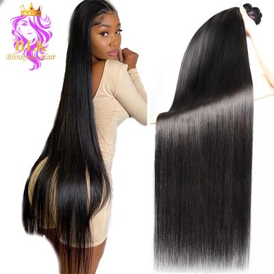 China Dyed 40inch Brazilian Hair Extensions 12A Grade Virgin Human Hair Straight 40inch Hair Bundles Dyed for sale