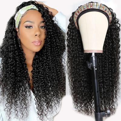 China Unprocessed Virgin Afro Headband Wig 12a Grade Curly Raw Cambodian Mink Hair Unprocessed Cuticle Aligned Afro Curly Hair Headband Wigs for sale