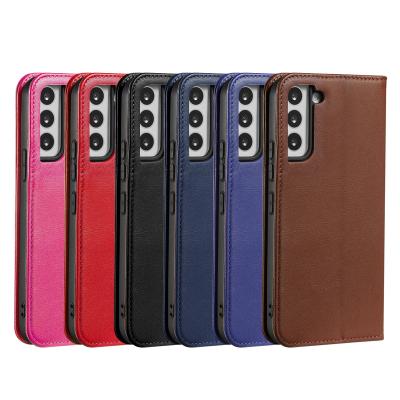 China High Quality Shockproof Cowhide Phone Case Genuine Leather Strong Magnetic Flip Wallet Phone Case For Samsung s22 ultra Wallet Case for sale