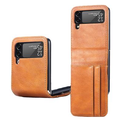 China Shockproof Factory PU Back Cover Leather Cell Phone Hard Case For Samsung Galaxy z Flip 3 Leather Case For Samsung z Flip 3 Wallet Case for sale