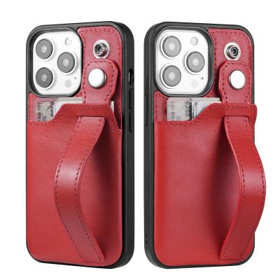 China Shockproof For iPhone 14 13 12 Pro Max Genuine Leather Wallet Purse Cell Phone Filter Mount With Wrist Strap Card Holder Coin Phone Case for sale