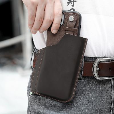 China Real Crazy Horse Universal Men's Leather Shockproof Universal Men's Outdoor Slim Belt Buckle Holster Pouch Cover Cell Phone Case Cover for sale