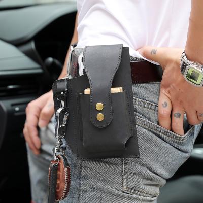 China Shockproof Multifunctional Outdoor Sport Running Crazy Genuine Leather Cell Phone Waist Bag Pouch Belt Holster Mobile Case With Key Ring for sale