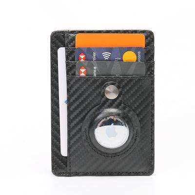 China Minimalist Slim Smart Airtag Wallet Men Airtag Carbon Fiber Button Airtag Leather Case Wallet Credit Card Holder Anti-theft Holder for sale