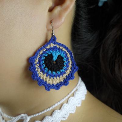 China CLASSIC Blue Peacock Earrings Crochet Lightweight Dangle Summer Jewelry, Colorful Boho Chic Earrings EH006 for sale