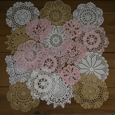 China 18 pcs viable lot crocheted doilies beige pink white 4