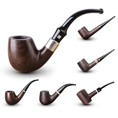 China High Quality Smoking Ring Of Ebony Wood Tobacco Pipe With Bent Straight Stem And Decoration Multiple Tobacoo Shape for sale