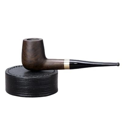 China High Quality Tobacoo Billiard Straight Mouthpiece Smoking Ebony Wood Tobacco Pipe With Gold Band for sale