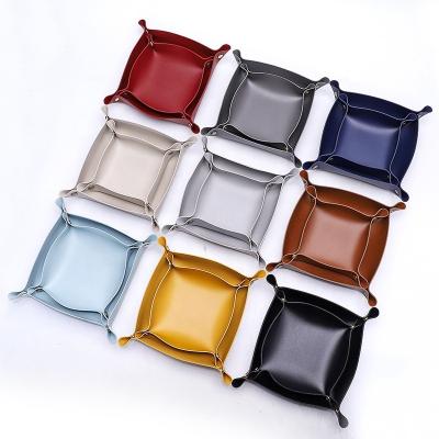 China Foldable Storage Box Jewelry Display Tray Hallway Porch Sundries Organizer Custom Roll PU Leather Storage Trays for sale