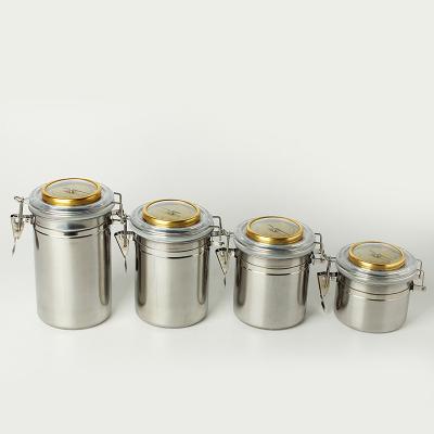 China CLASSIC good quality different size retail enabled stainless steel metal pot storage case with humidometer for sale