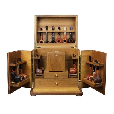 China Holding Fashion Design Widely Use Durable Luxurious Walnut Smoking Pipe Set Wooden Storage Box Cabinet for sale