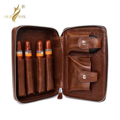 China Custom Traveling Smoking Bag Cigar Storage Bag and Accessories Logo Genuine Leather Cigar Bag for sale