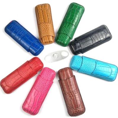 China PU Croco Leather Leather 2 Pieces Cigar Holder Travel Bag Storage With Many Colors for sale