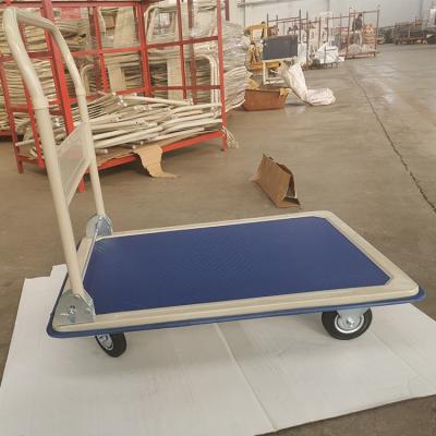 China Tools Folding 300KG Hand Truck Stainless Four Wheel Flat Car Utility Cart Warehouse Trolley for sale