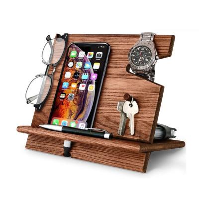 China China Men Charging Nightstand Accessory Mobile Gadget Organizer Cell Phone Holder Solid Wood Stand for sale