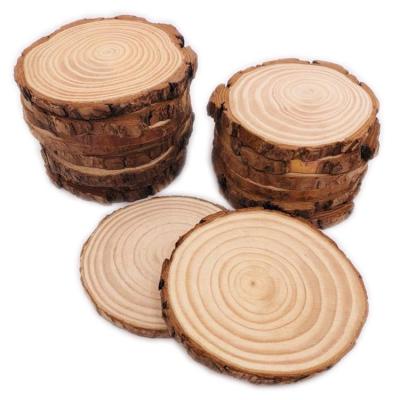 China Sustainable Unfinished Wood Slices Circles With Bark For Crafts Coasters DIY Christmas Ornaments Decorations Rustic Wedding Coasters for sale