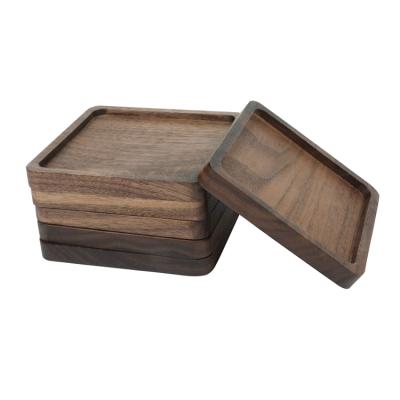 China Sustainable Exquisite Durable Multi Functional Desktop Coffee Milk Handamde 6 PCS Walnut Wood Coasters For Drinks for sale