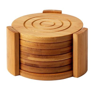 China Sustainable New Design Environmental Absorbent And Condensation Wooden Bamboo Coasters 6-Pack Set With Stand for sale