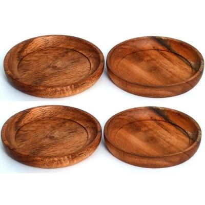 China Sustainable Exquisite Smooth Durable Indoor Handmade Craft Show Natural Acacia Wood Coasters Set Of 4 for sale