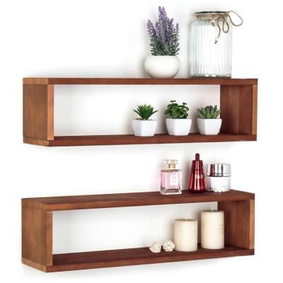 China Perfect Multi Functional Durable Rectangular Storage Display Shade Wood Hanging Shelves Wall Mounted for sale