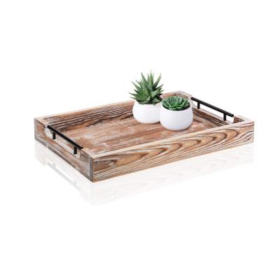 China Waterproof Best Selling Rustic Multi Functional Living Potting Wooden Serving Tray Sturdy With Handles for sale