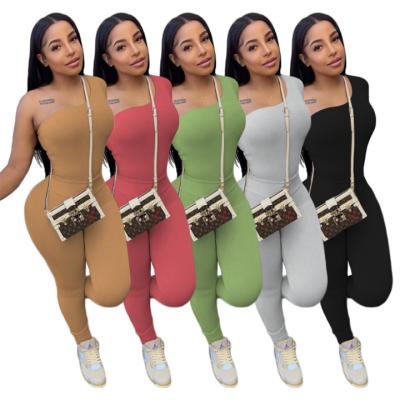 China Sustainable Design Sports Long Sleeve Casual One-Shoulder Casual Solid Color Two Piece Sets for sale