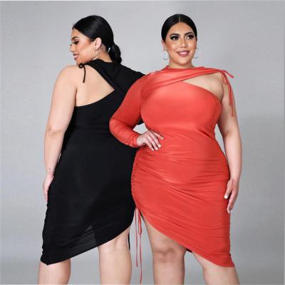 China Breathable Elegant Style Off The Shoulder Irregular Plus Size Solid Color O Neck Dress Women for sale