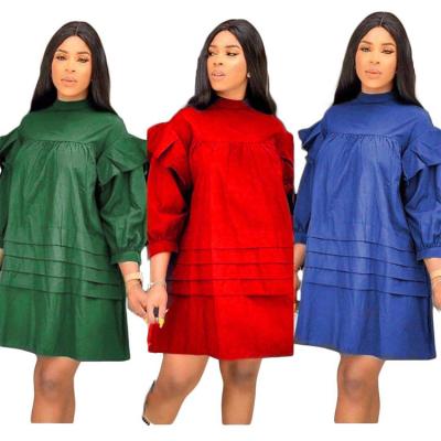 China 2021 Fashion Breathable African Plus Size Dress Folds Skirt A-Line Loose Plus Size Women's Dress for sale