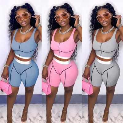 China Free Sample 2021 Breathable Sports Fitness Backless Short 2 Piece Set Women 2 Piece Set Women Summer Biker Shorts Set for sale