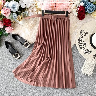 China 2021 Summer New Products Style Clor Women Breathable Simple Solid Full Waist Pleated Skirt High for sale