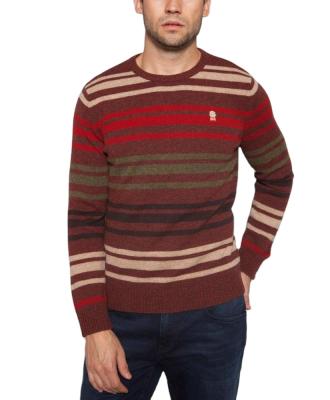 China Anti-Shrink 100% Lambswool Knitted Striped Sweater With Woven Elbow Patch For Men for sale