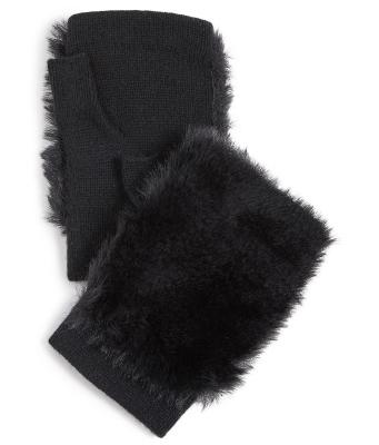 China FAUX FUR ON TOP WOMEN'S 70% MERINO WOOL / 30% CASHMERE KNITTED GLOVE WITH FAUX FUR ON TOP for sale