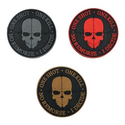 China Wholesale Handmade The Sniper Custom Round Noctilucent Pvc Sniper Skull Head Rubber Patch 2D/3D Velcro Patch for sale