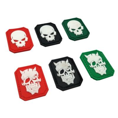 China Handmade Wholesale Luminous Velcro Patch 3D Skull Demon Skull Head PVC Rubber Custom Patch For Clothing/Bag for sale